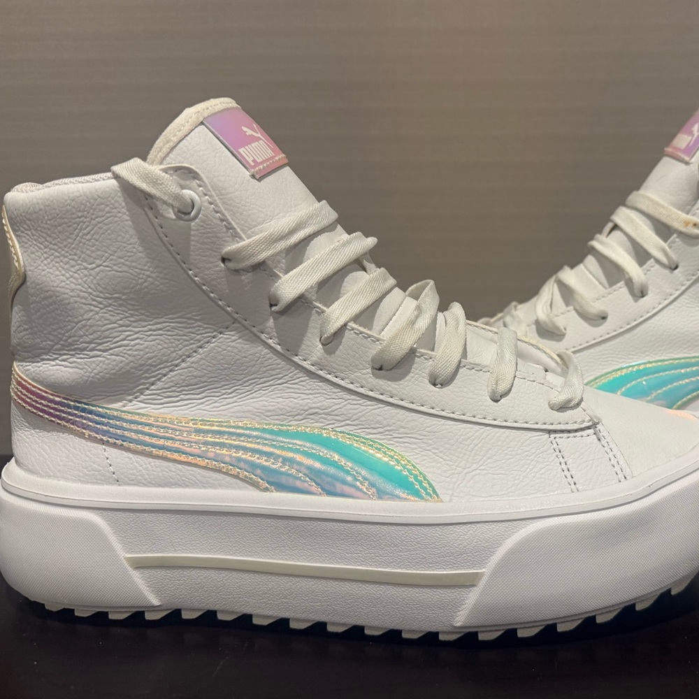 Puma Women's White Sneakers with holographic Iridescent Details